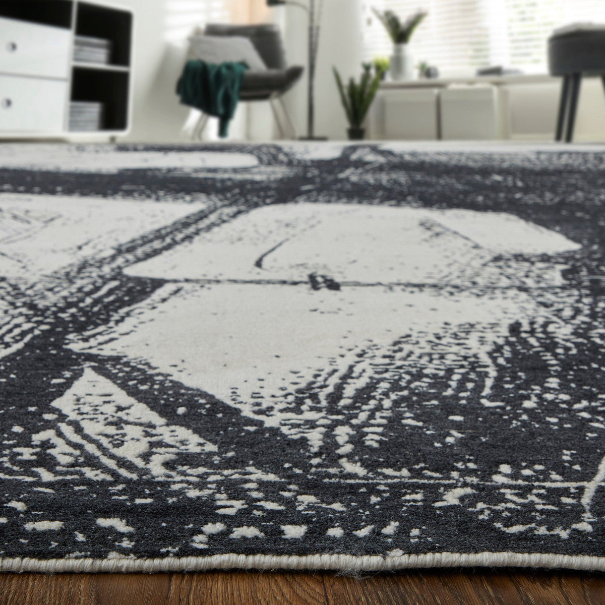 Feizy Coda 8927F Modern Abstract Rug in Black/White