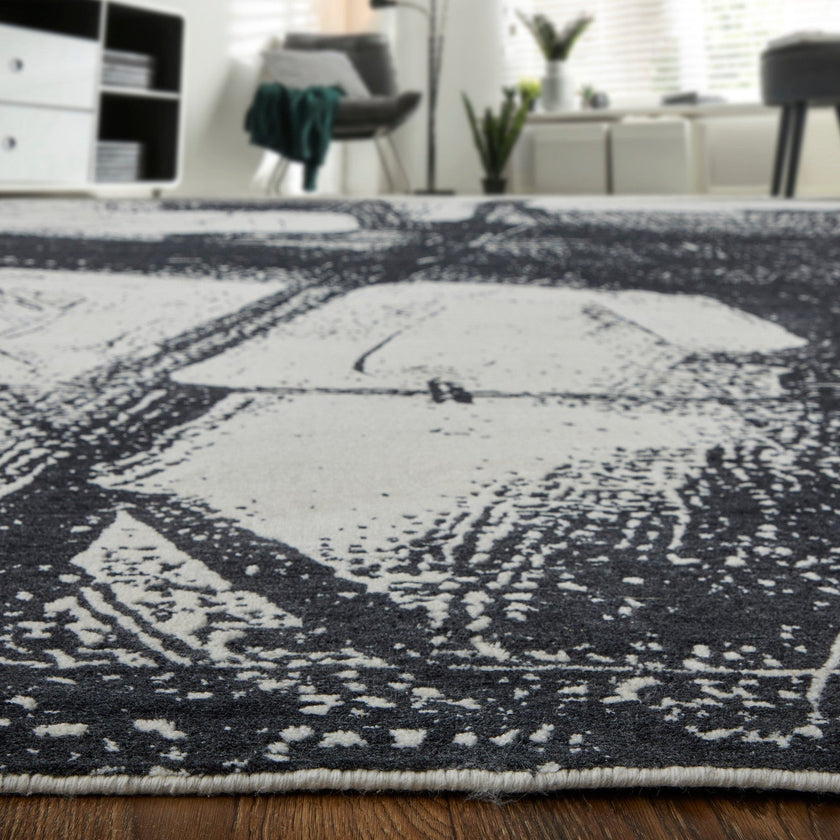 Feizy Coda 8927F Modern Abstract Rug in Black/White