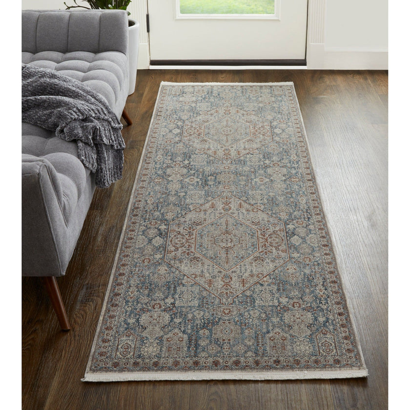 Feizy Marquette 39GUF Transitional Medallion in Blue/Ivory