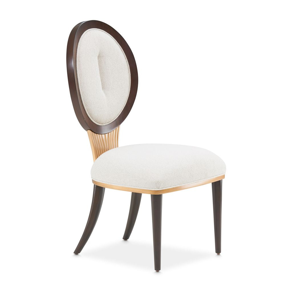 Michael Amini Camellia Field Dining Side Chair - Linen/Warm Pecan - Set of 2