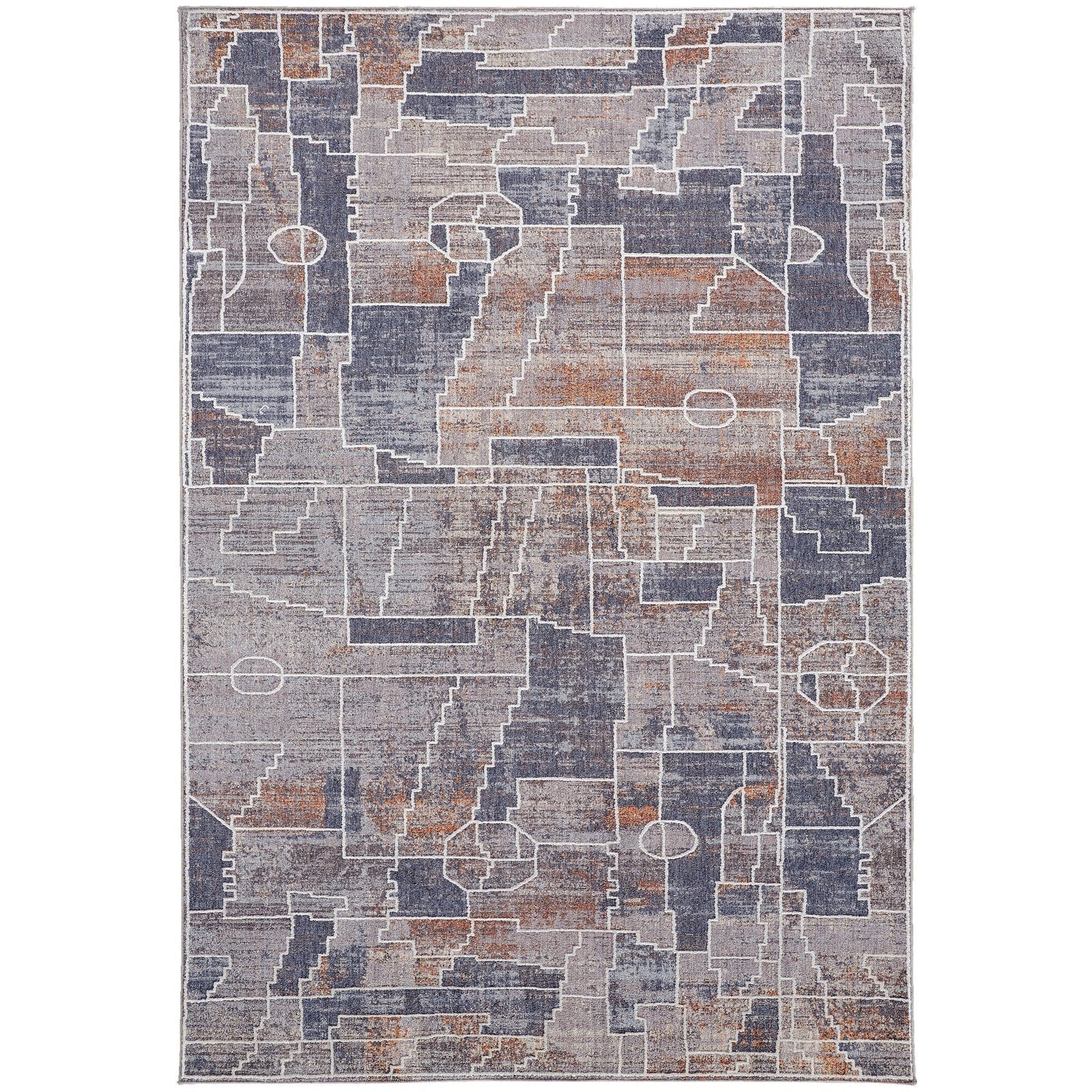 Feizy Francisco 39D4F Transitional Abstract in Blue/Gray/Orange