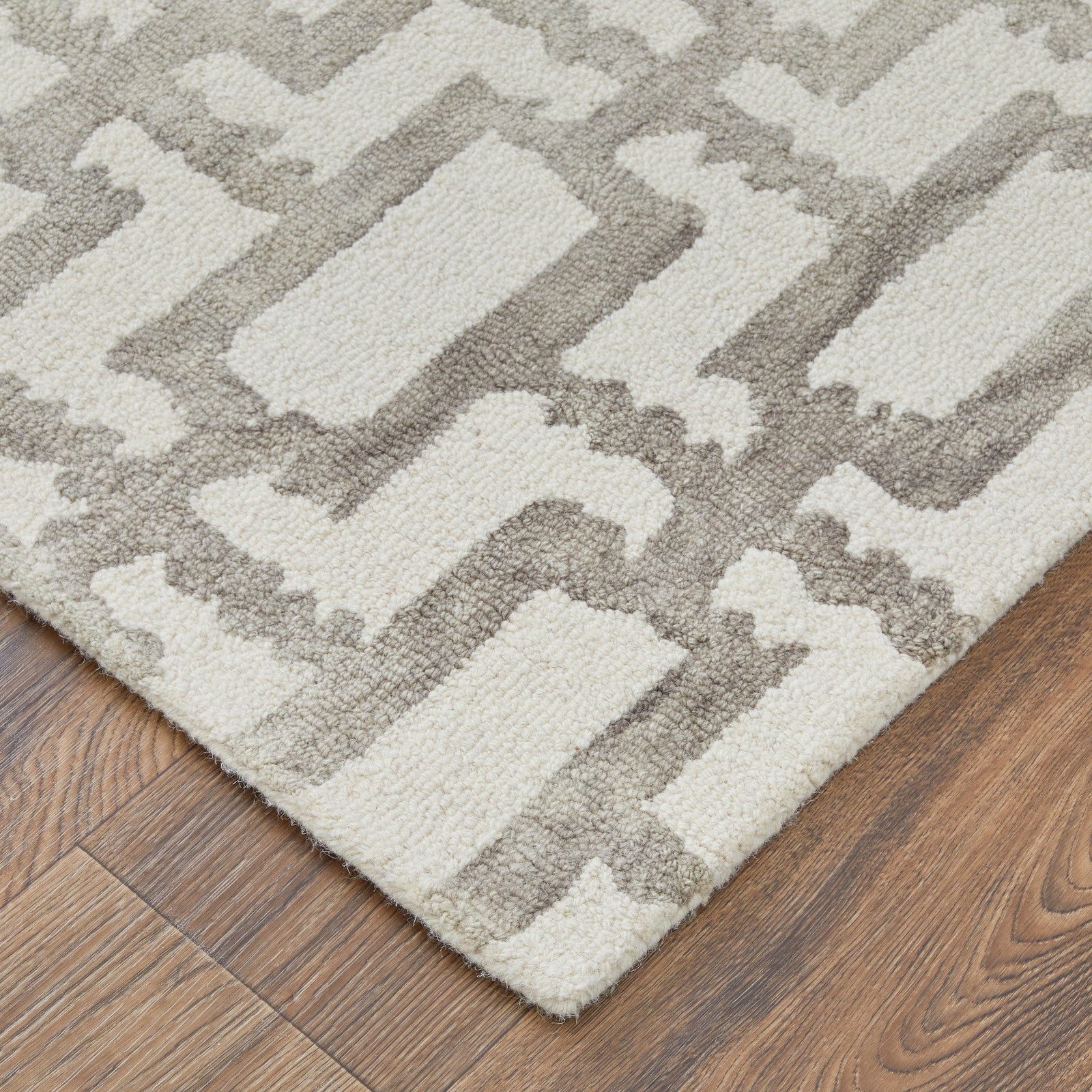 Feizy Lorrain 8919F Modern Geometric Rug in Ivory/Taupe