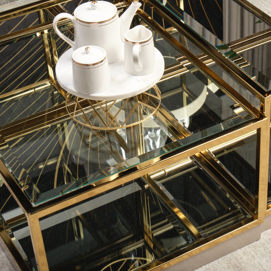 Michael Amini Savannah Breeze Short Cocktail Table, Set of 2 - Bright Gold