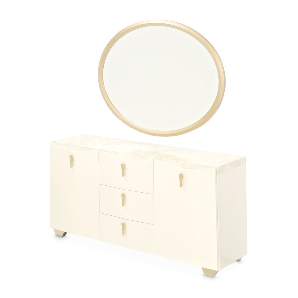 Michael Amini Fantosini Sideboard with Mirror - Creamy Pearl