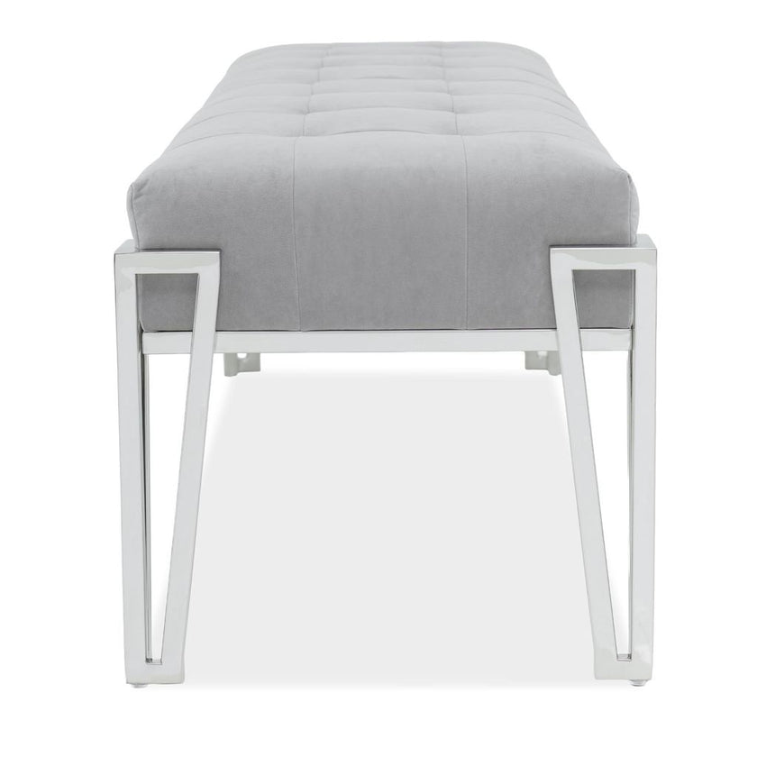 Michael Amini Rose Velvet Accent Bench - Gray/Chrome
