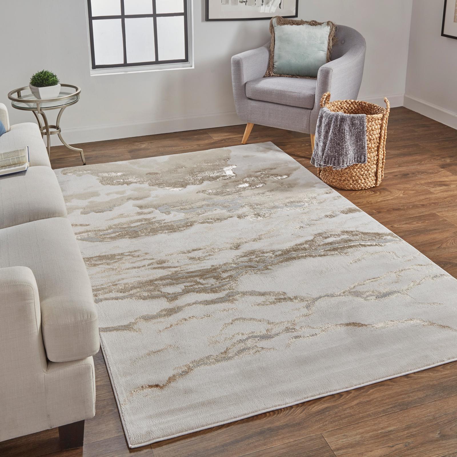 Feizy Aura 3727F Modern Abstract Rug in Ivory/Tan/Gray