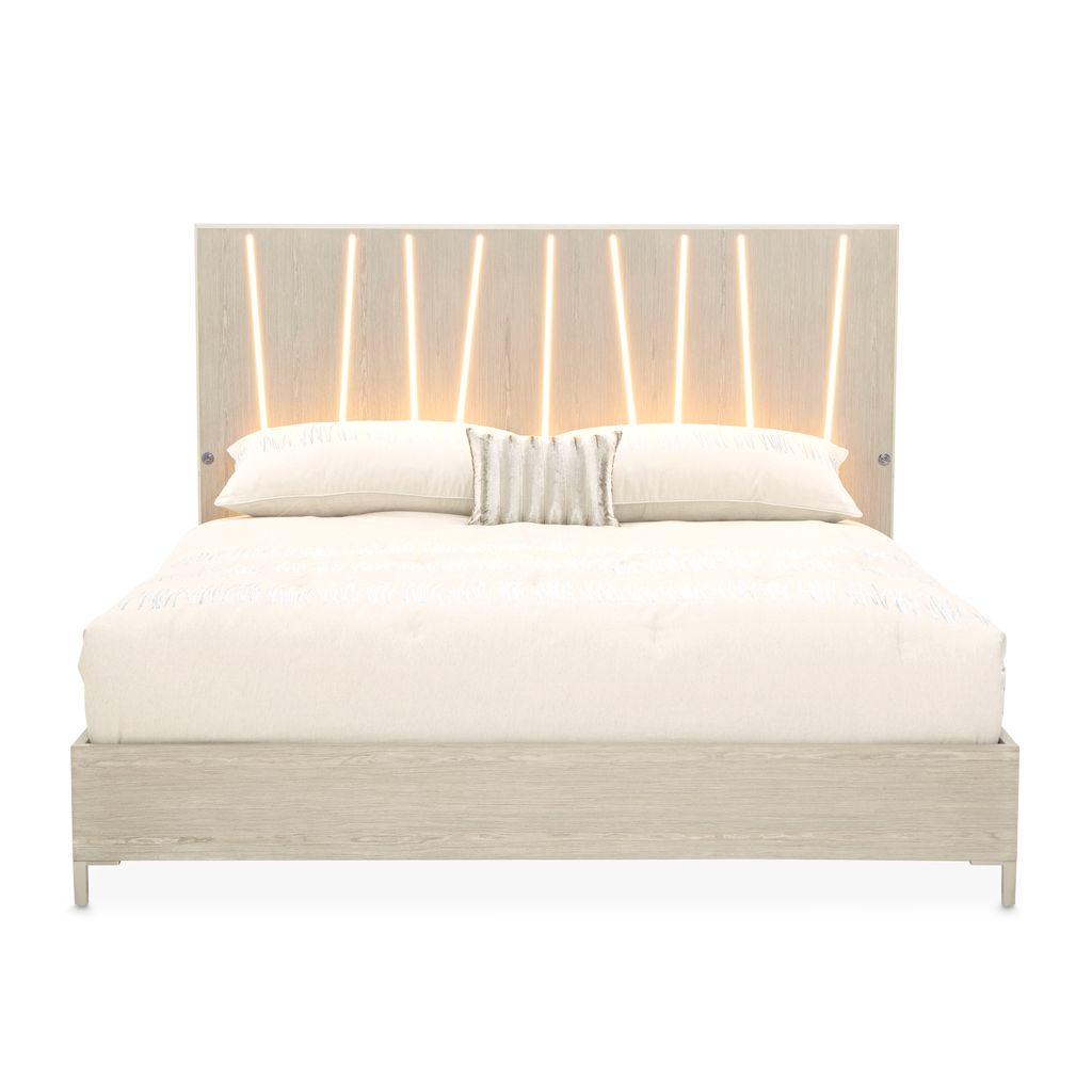 Michael Amini Lotus Bay Panel Bed with LED Lights - Sand