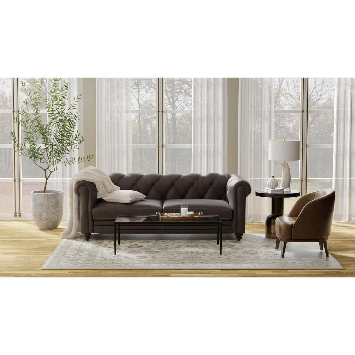 Feizy Karina 69G5F Transitional Floral & Botanical Rug in Ivory/Gray/Brown