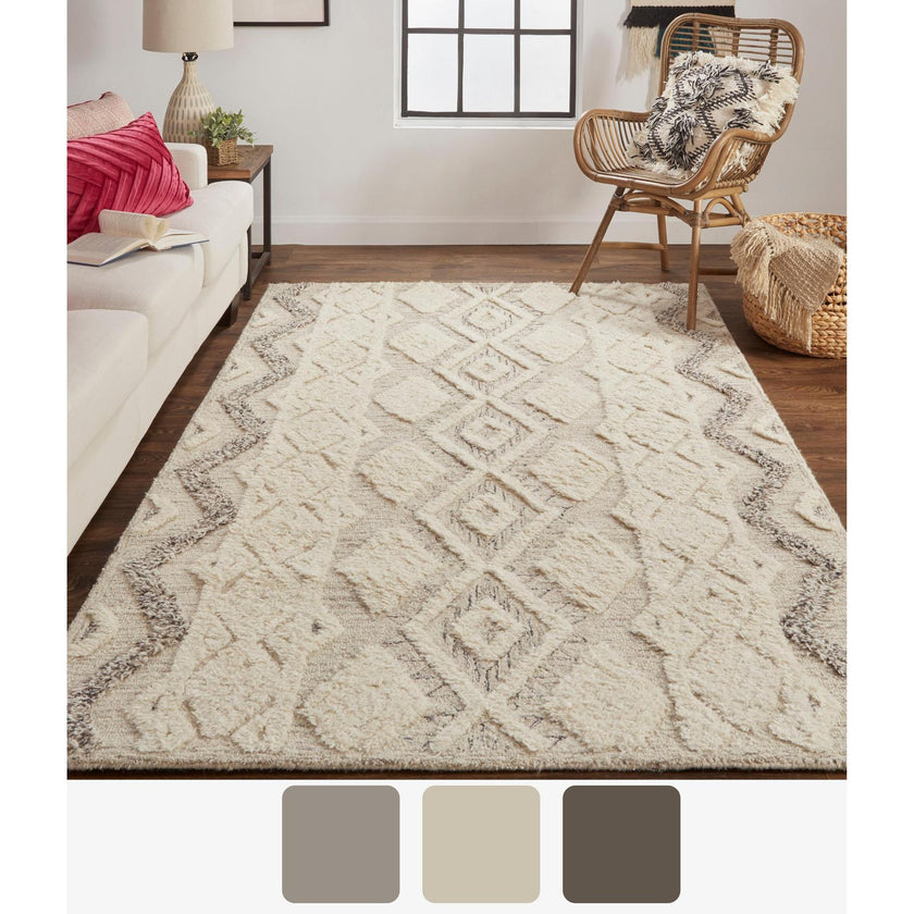 Feizy Anica 8006F Transitional Geometric Rug in Ivory/Taupe/Gray