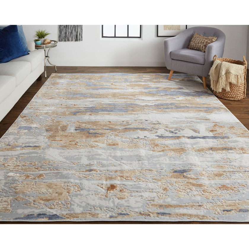 Feizy Laina 39G5F Transitional Abstract in Tan/Orange/Ivory