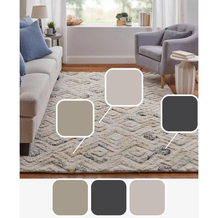 Feizy Anica 8004F Transitional Moroccan Rug in Ivory/Gray/Black
