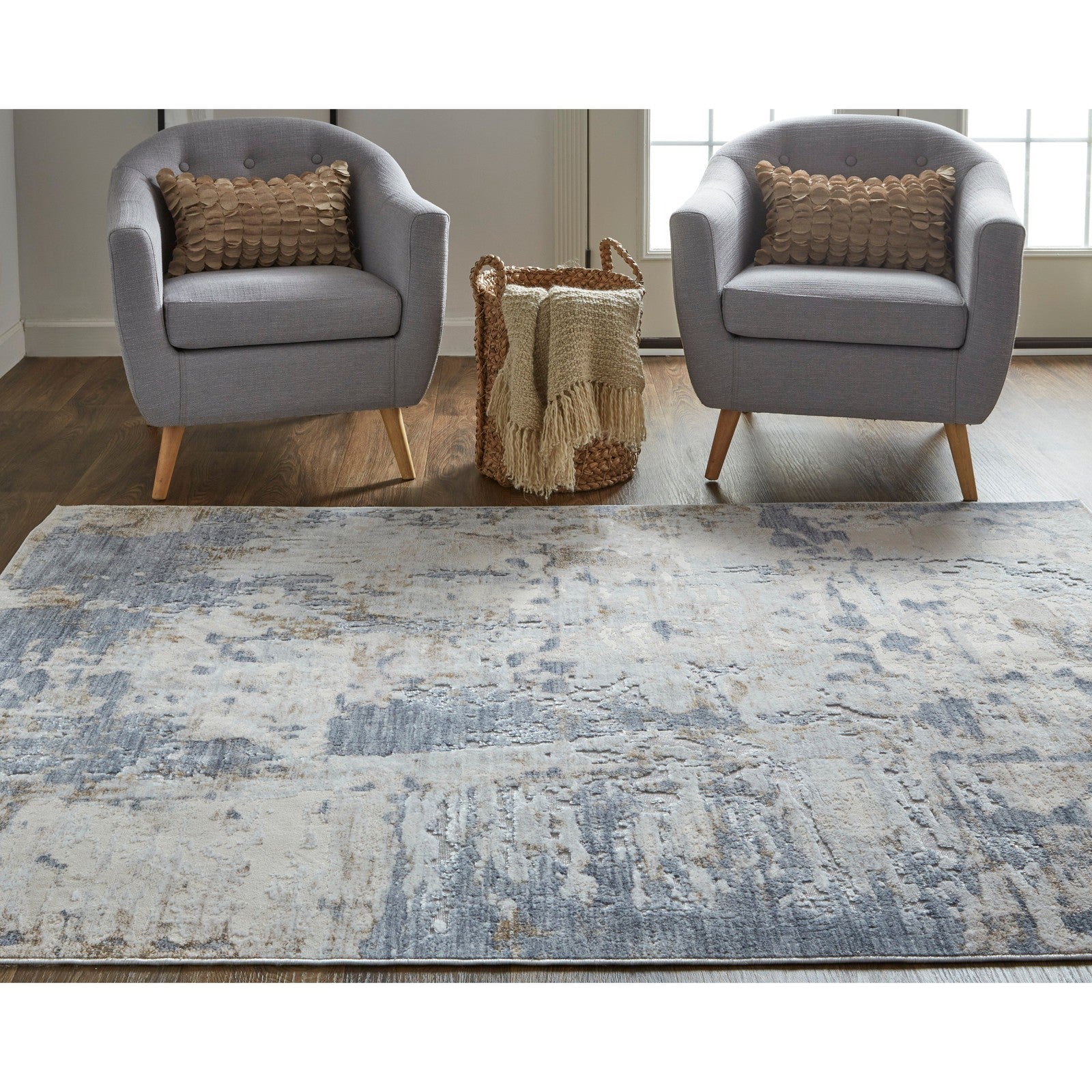 Feizy Laina 39GHF Transitional Abstract in Ivory/Gray/Blue