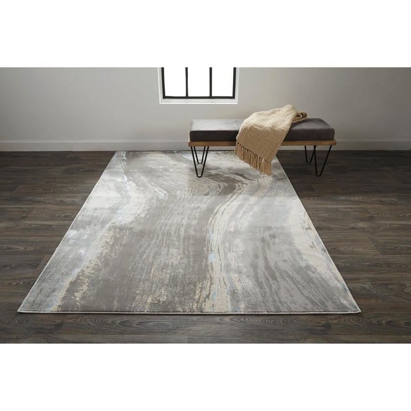 Feizy Azure 3524F Modern Abstract Rug in Gray/Ivory/Blue