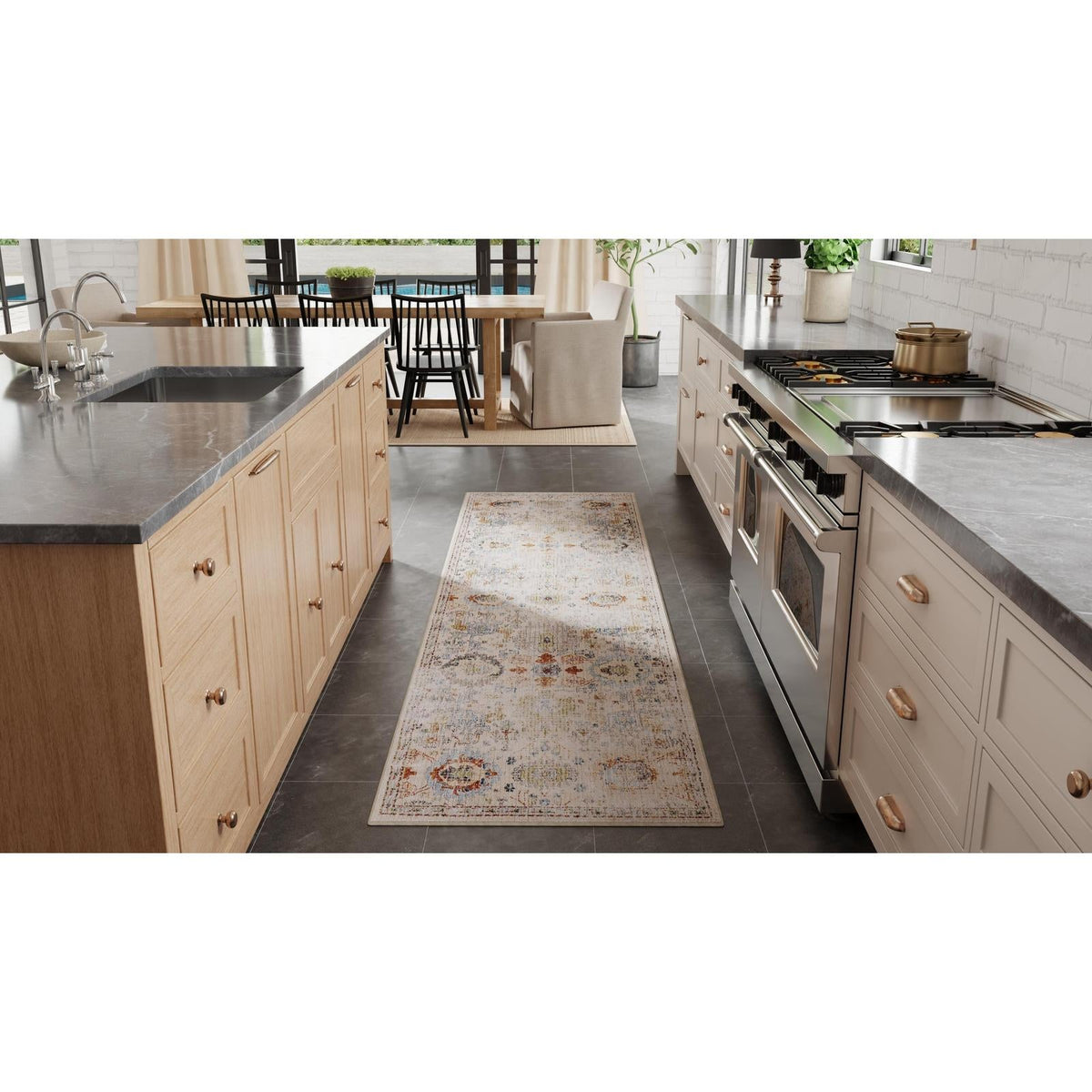 Feizy Melrose 39P5F Traditional Floral & Botanical Rug in Tan/Blue/Red
