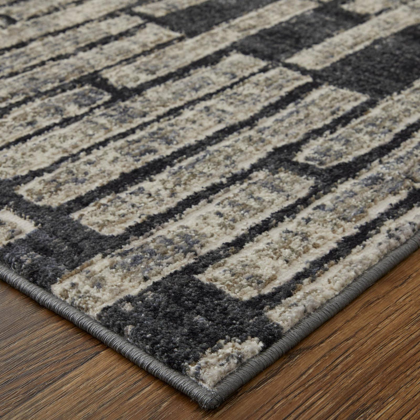 Feizy Kano 39LKF Transitional Geometric Rug in Gray/Black/Ivory