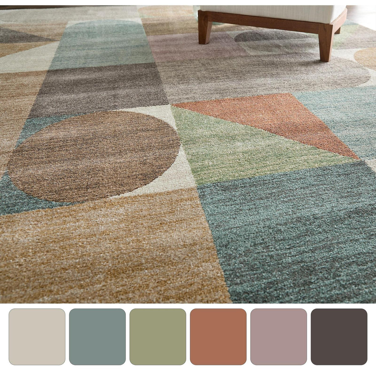 Feizy Eden 39QUF Modern Color Block Rug in Ivory/Brown/Blue