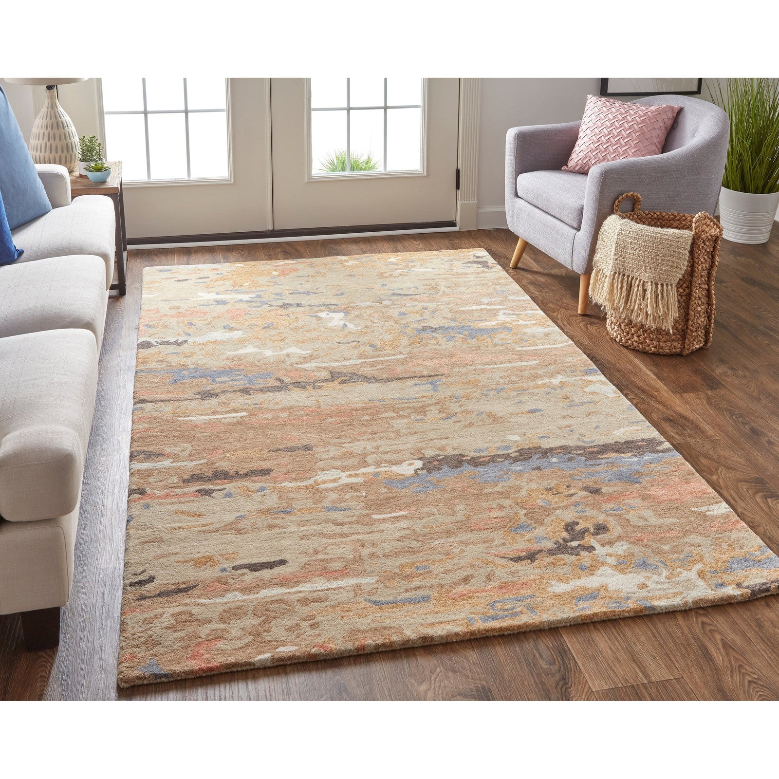 Feizy Everley 8644F Modern Abstract in Tan/Blue