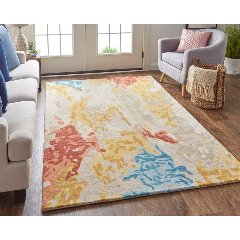 Feizy Everley 8646F Modern Abstract in Ivory/Yellow/Blue
