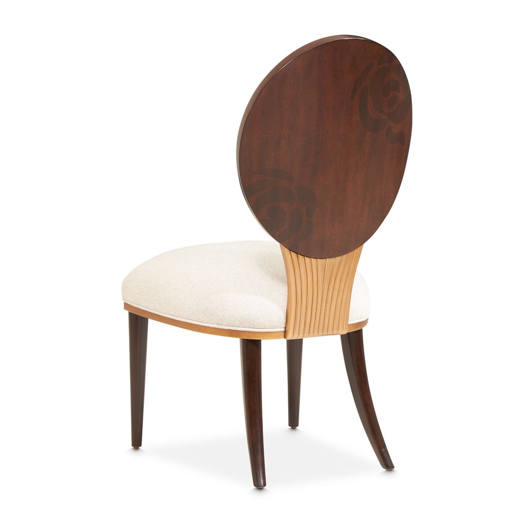 Michael Amini Camellia Field Dining Side Chair - Linen/Warm Pecan - Set of 2