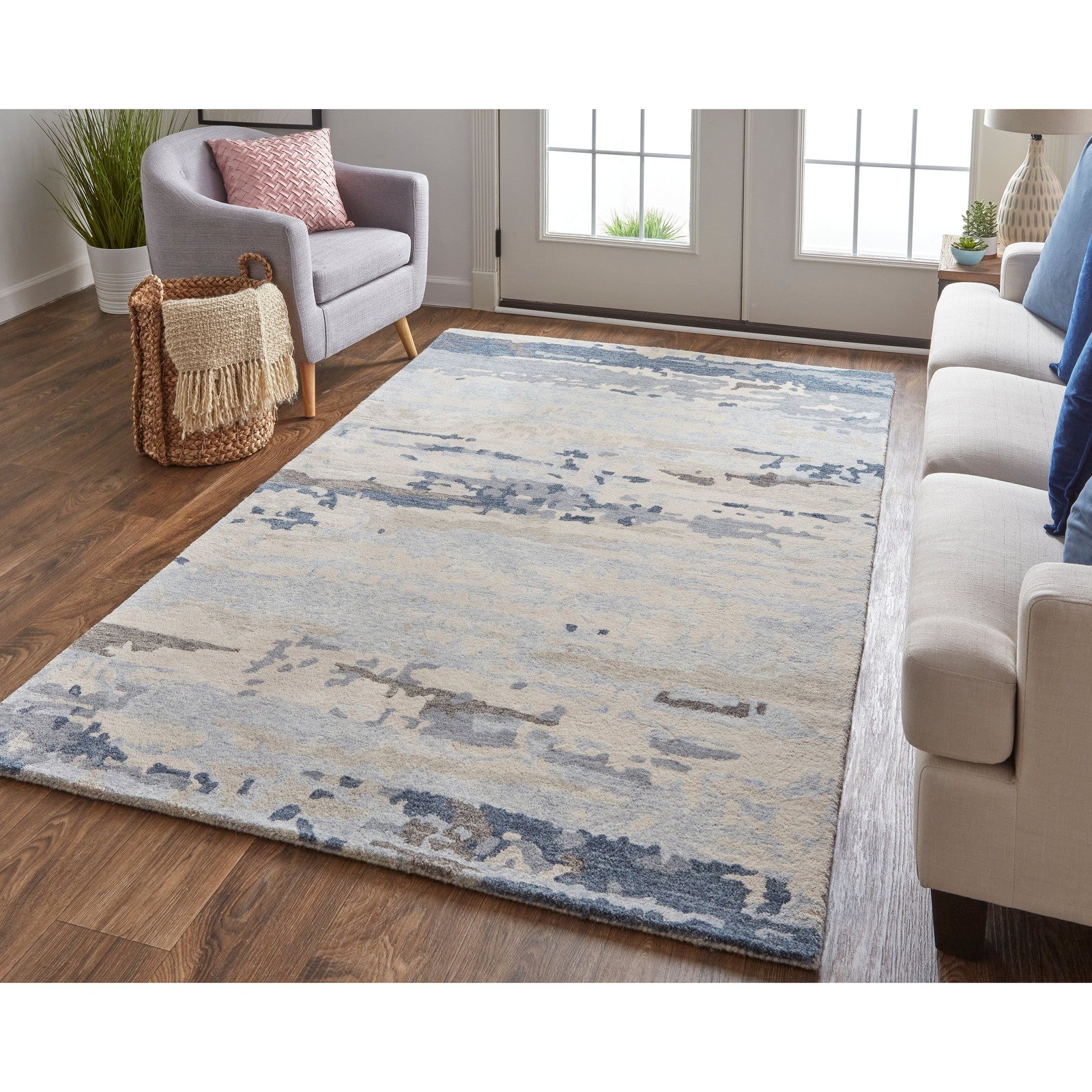 Feizy Everley 8647F Modern Abstract in Blue/Gray/Ivory