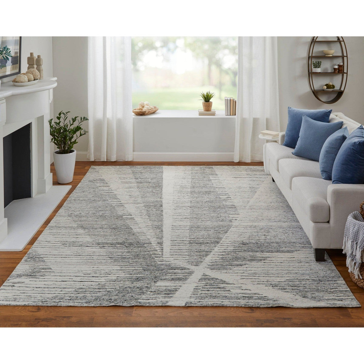 Feizy Brighton 69CHF Modern Abstract in Ivory/Gray