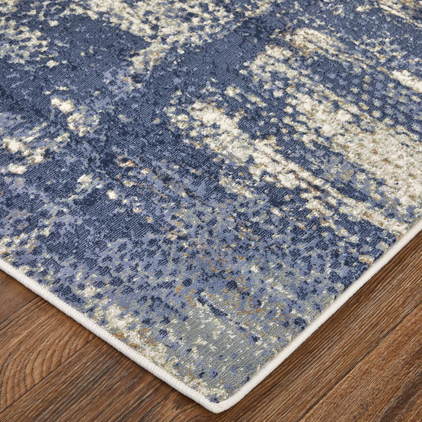 Feizy Mandana 39LZF Modern Abstract Rug in Ivory/Blue