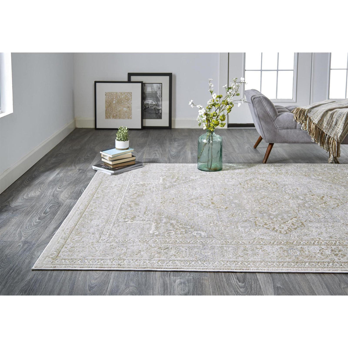 Feizy Aura 3734F Modern Oriental Rug in Ivory/Gold