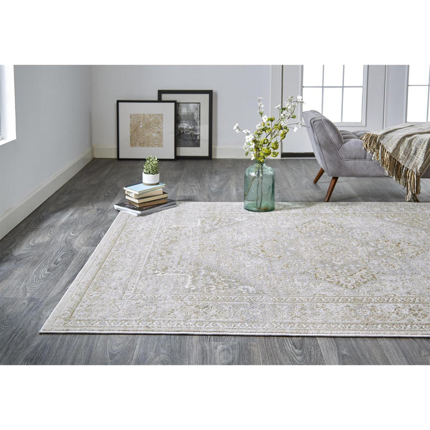 Feizy Aura 3734F Modern Oriental Rug in Ivory/Gold