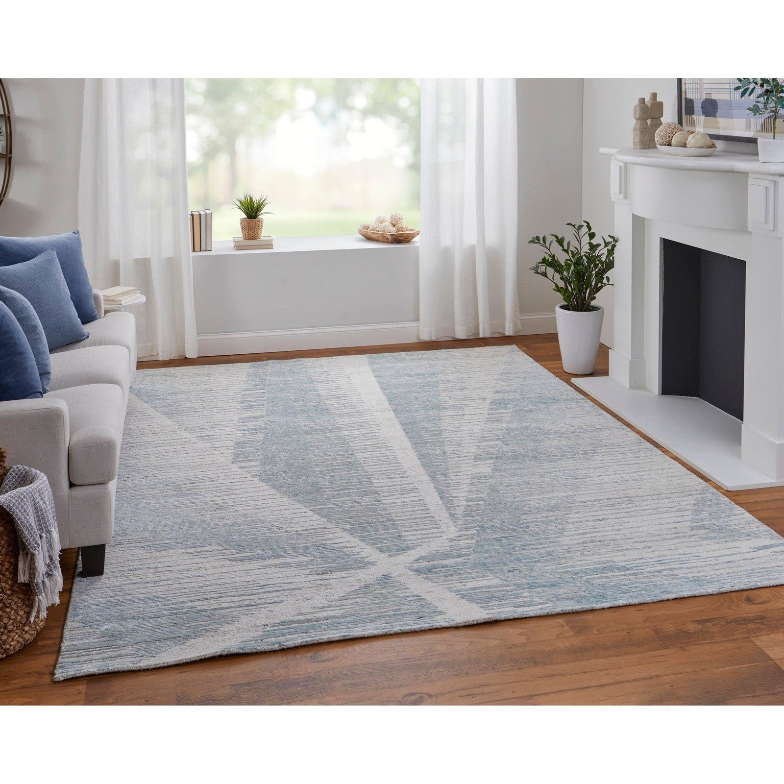 Feizy Brighton 69CHF Modern Abstract in Blue/Ivory/Silver