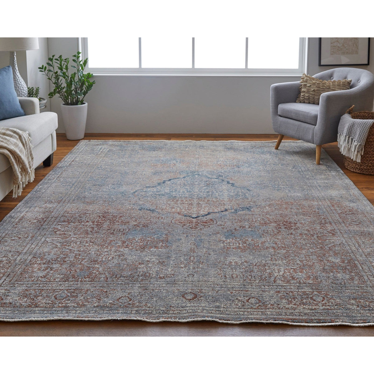Feizy Marquette 39GVF Transitional Medallion in Blue/Red/Gray