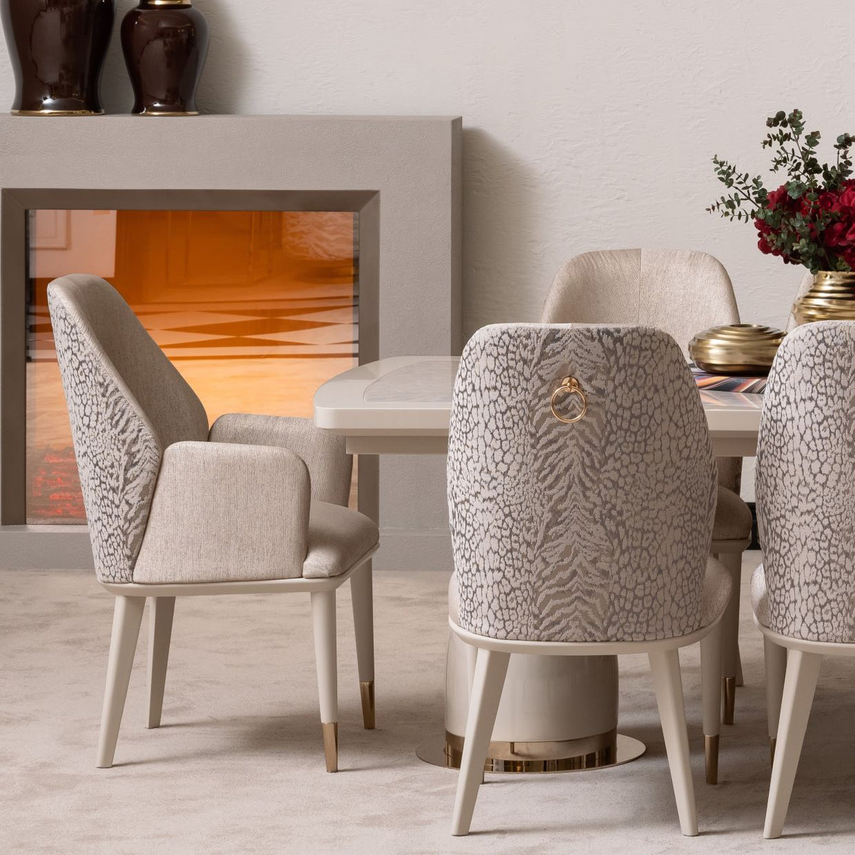 Michael Amini Lisbon Asmb. Arm Chair Silken Matte Cream