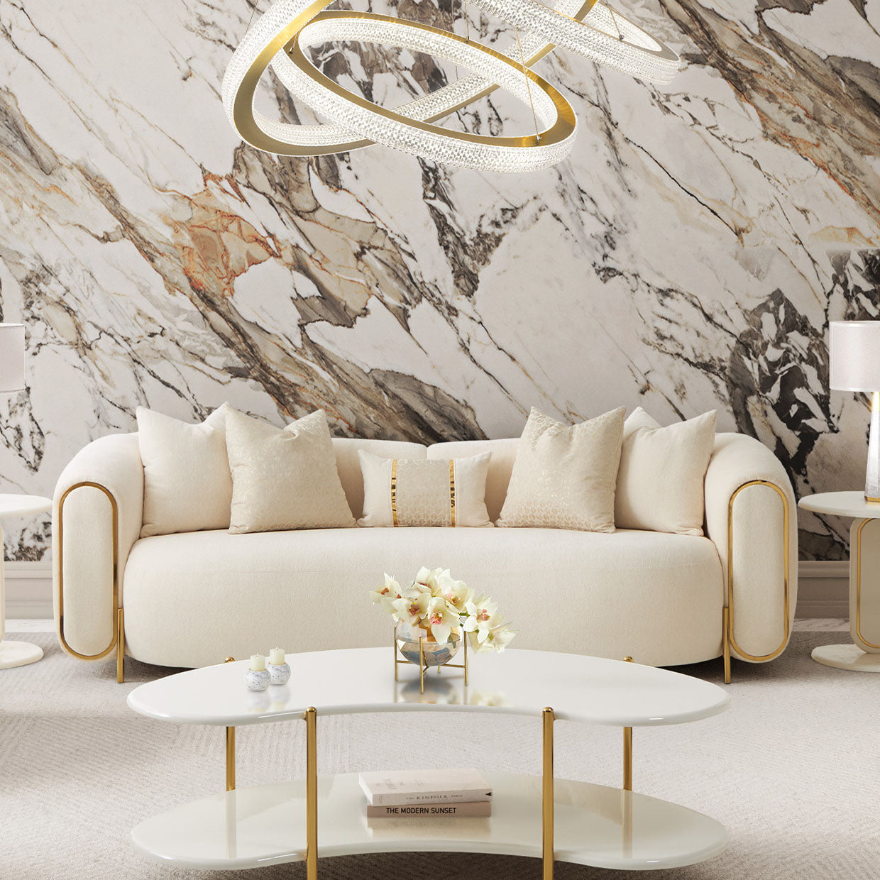 Michael Amini Sassani Sofa Crepe Gold