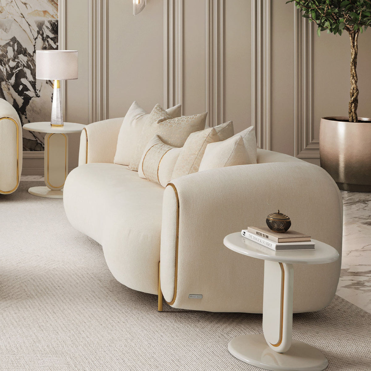 Michael Amini Sassani Loveseat Crepe Gold