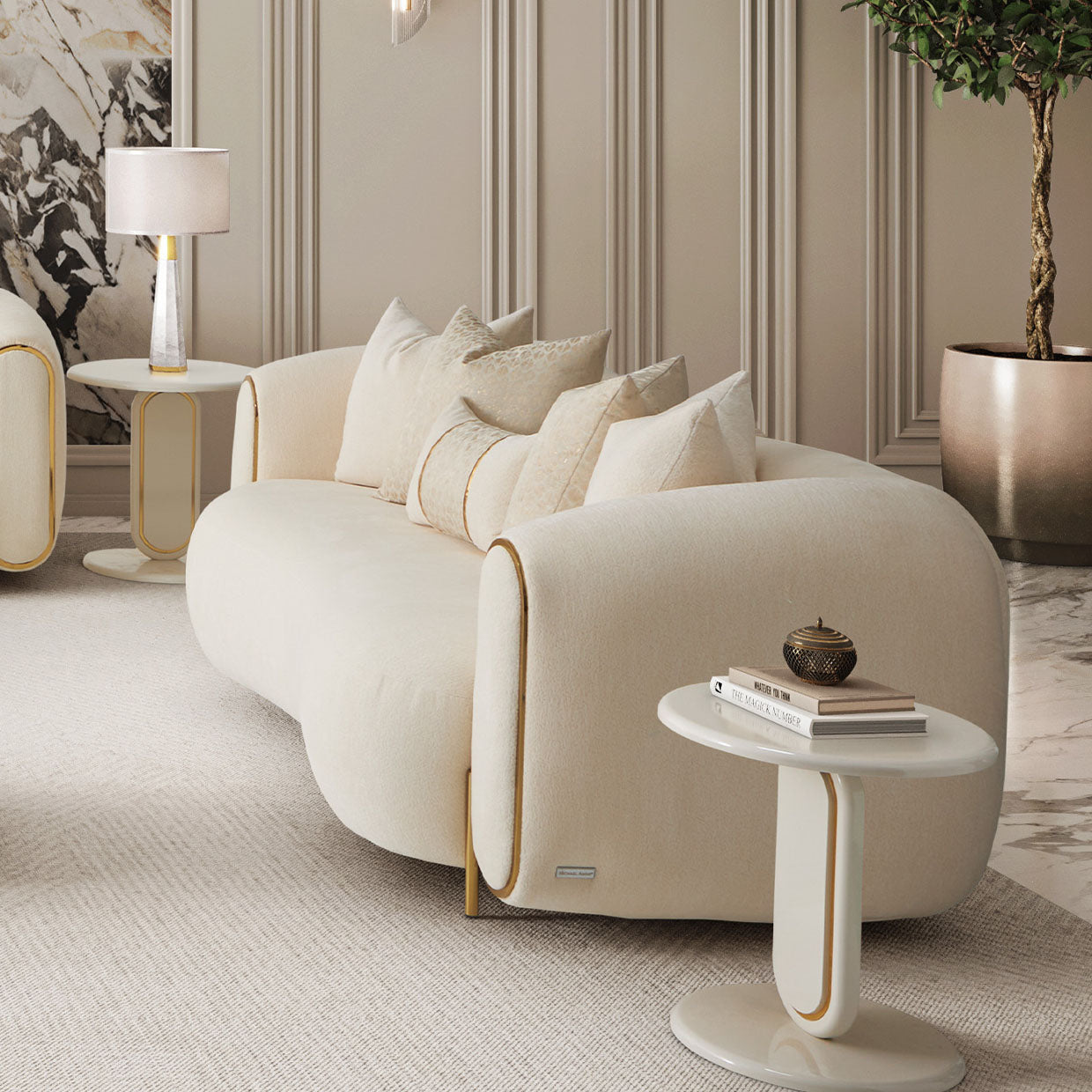 Michael Amini Sassani Loveseat Crepe Gold