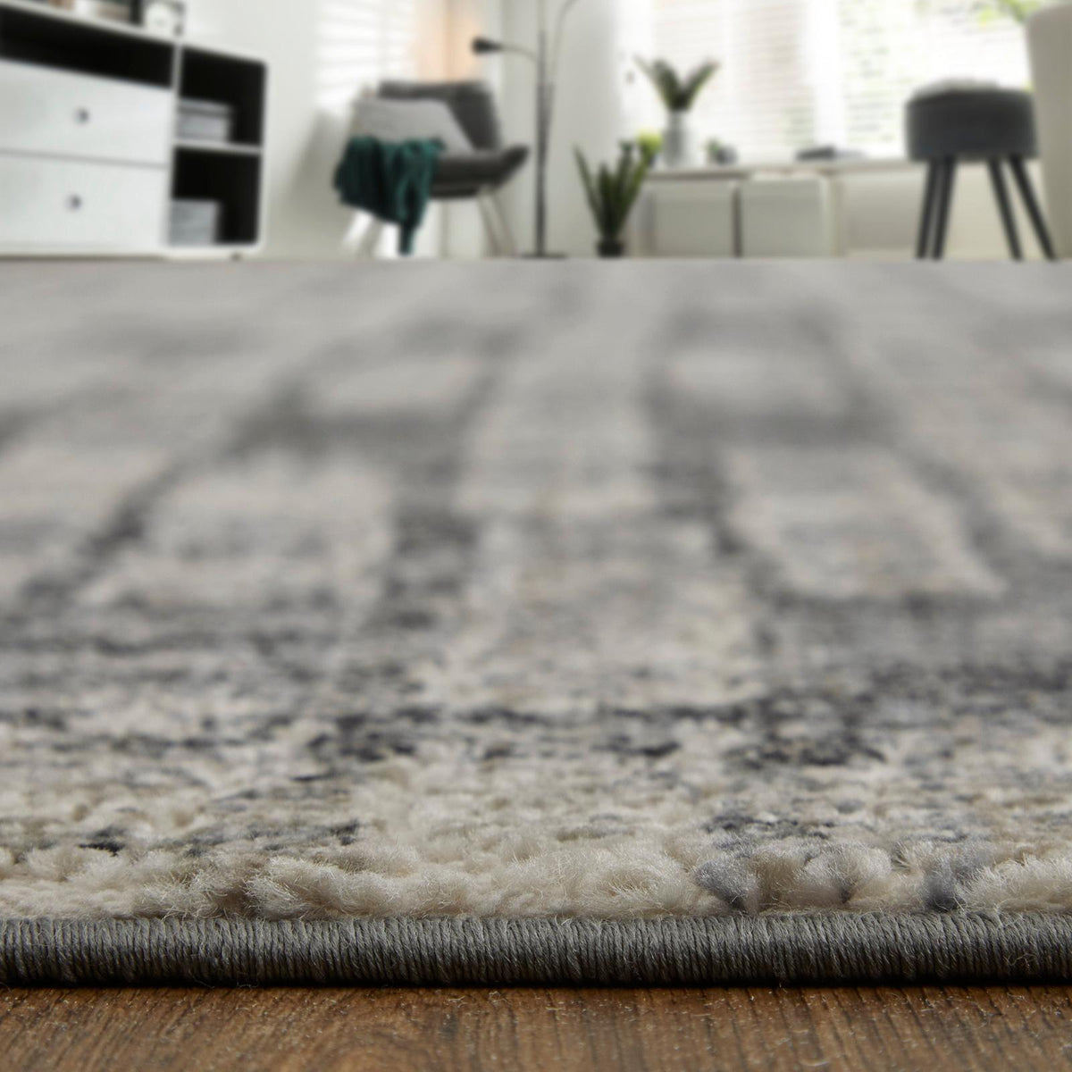 Feizy Kano 39LKF Transitional Geometric Rug in Gray/Black/Ivory