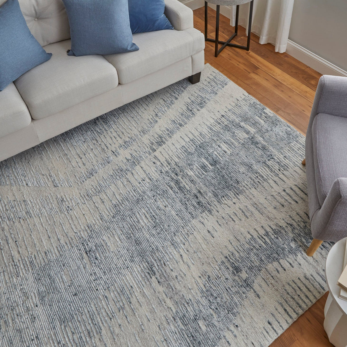 Feizy Brighton 69CGF Modern Abstract in Ivory/Blue/Gray