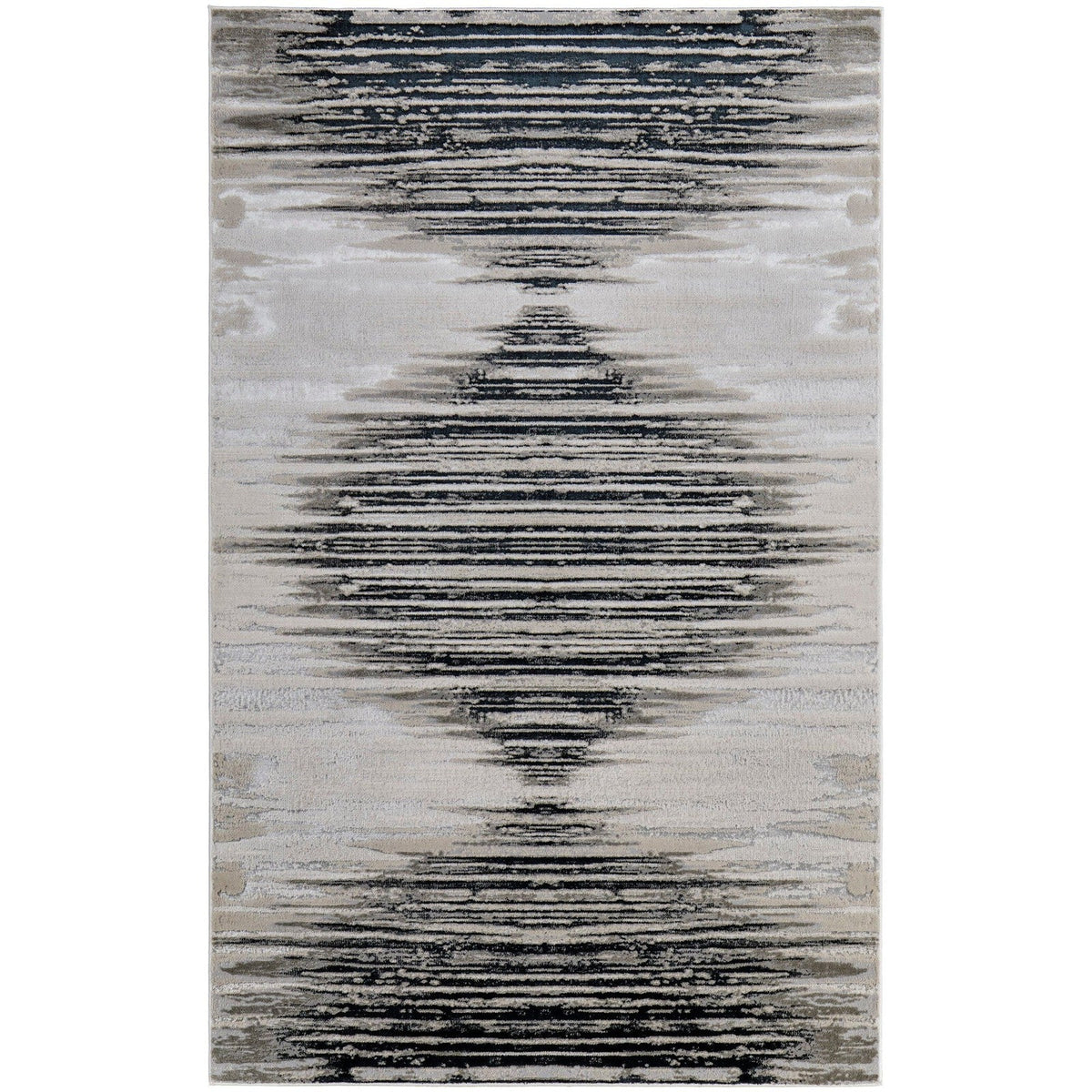 Feizy Micah 39LRF Modern Diamond Rug in Black/Silver/Taupe
