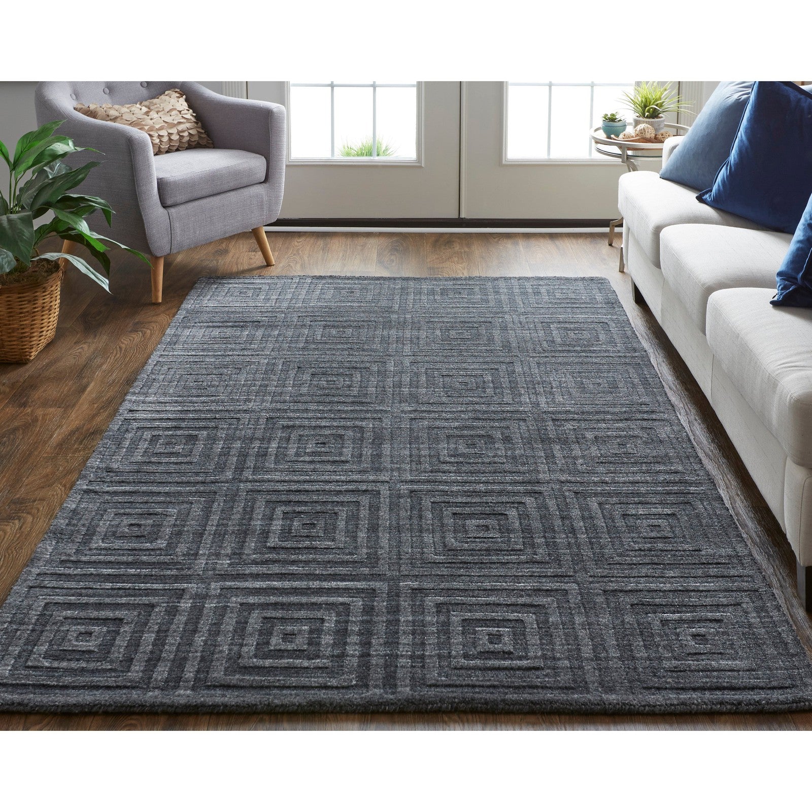Feizy Redford 8670F Transitional Solid in Gray/Black