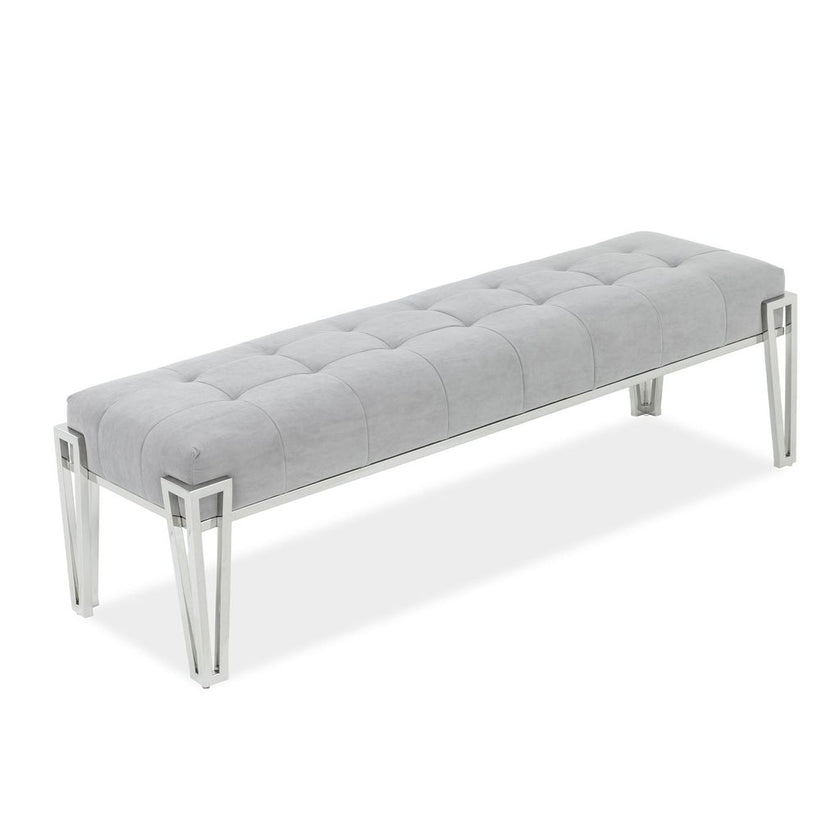 Michael Amini Rose Velvet Accent Bench - Gray/Chrome