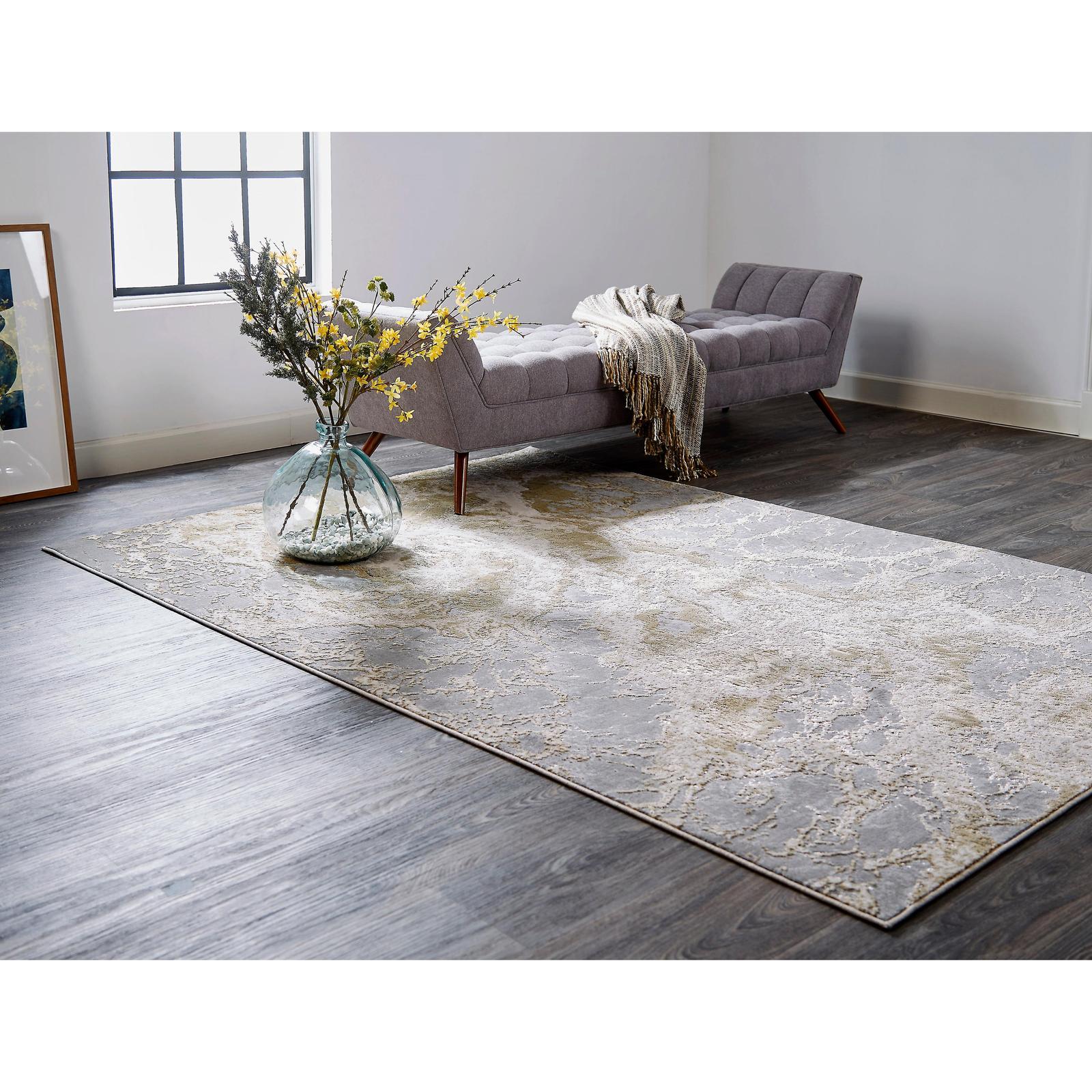 Feizy Aura 3563F Modern Abstract Rug in Ivory/Silver/Gold