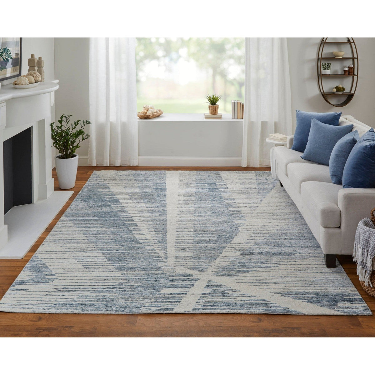 Feizy Brighton 69CHF Modern Abstract in Ivory/Blue/Silver