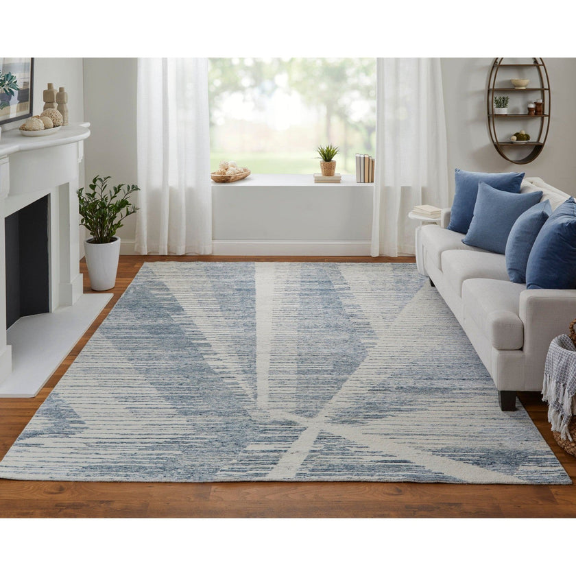 Feizy Brighton 69CHF Modern Abstract in Ivory/Blue/Silver