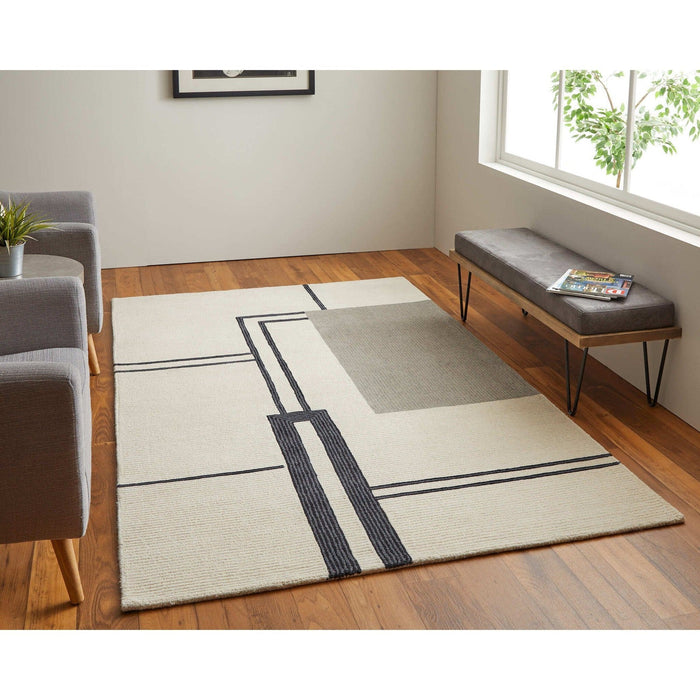 Feizy Maguire 8899F Transitional Abstract Rug in Ivory/Gray/Black