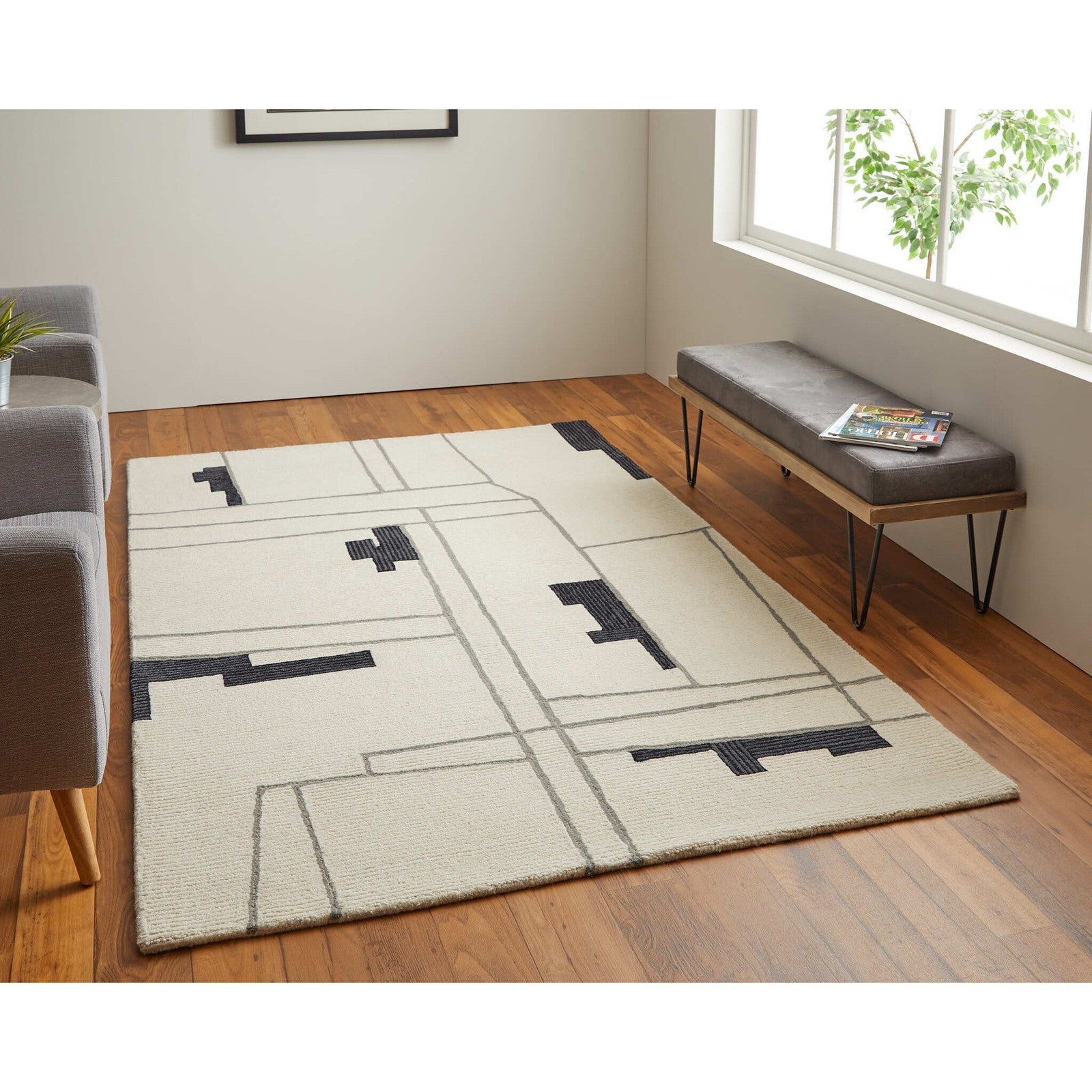 Feizy Maguire 8902F Transitional Abstract Rug in Ivory/Gray/Taupe
