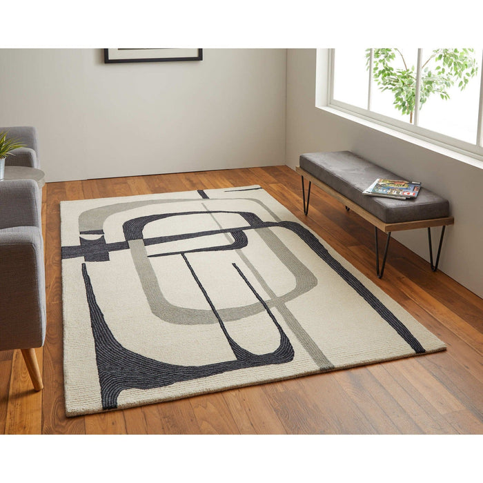 Feizy Maguire 8905F Transitional Abstract Rug in Ivory/Gray/Black