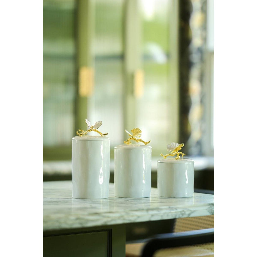 Michael Aram Butterfly Ginkgo Gold Porcelain Canister