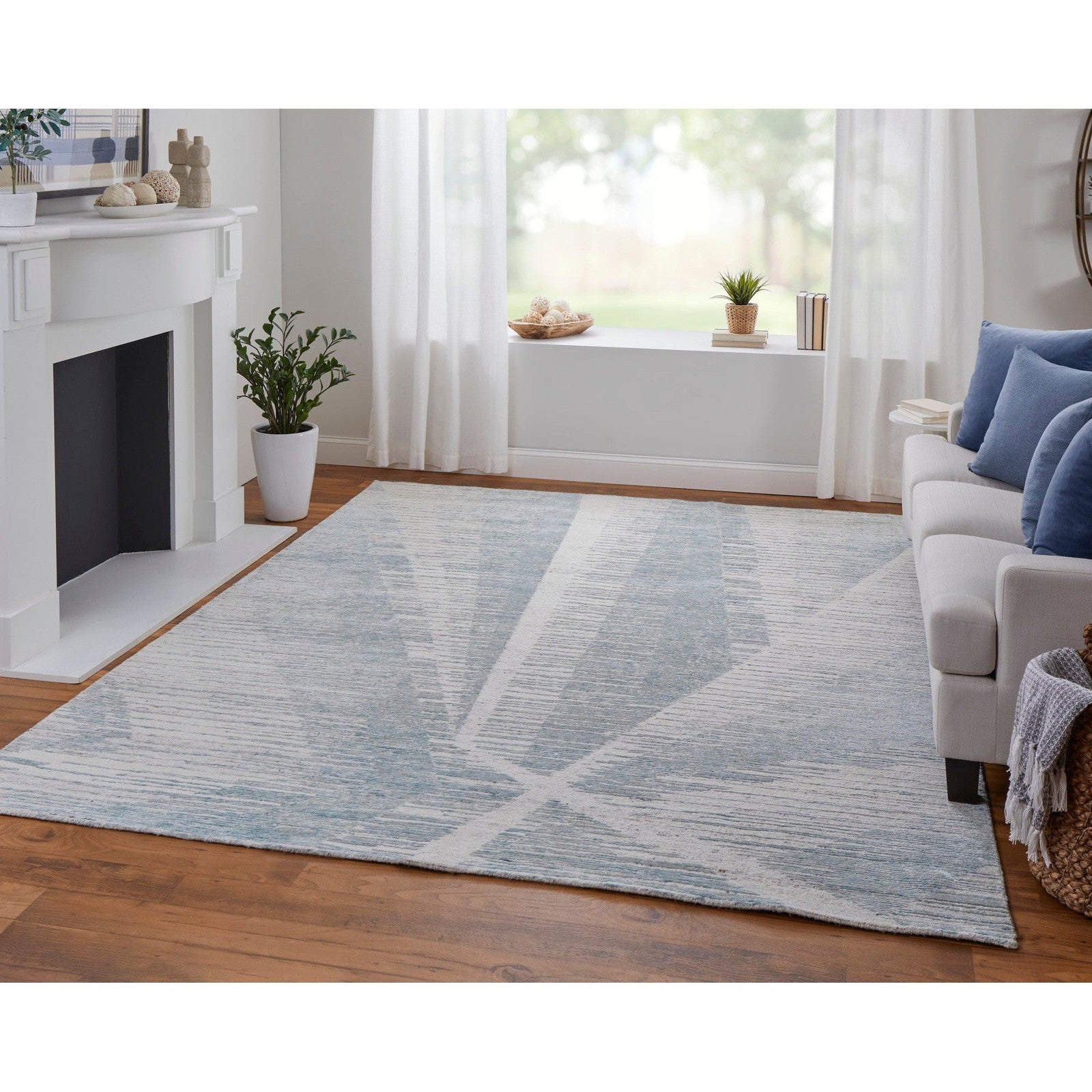 Feizy Brighton 69CHF Modern Abstract in Blue/Ivory/Silver