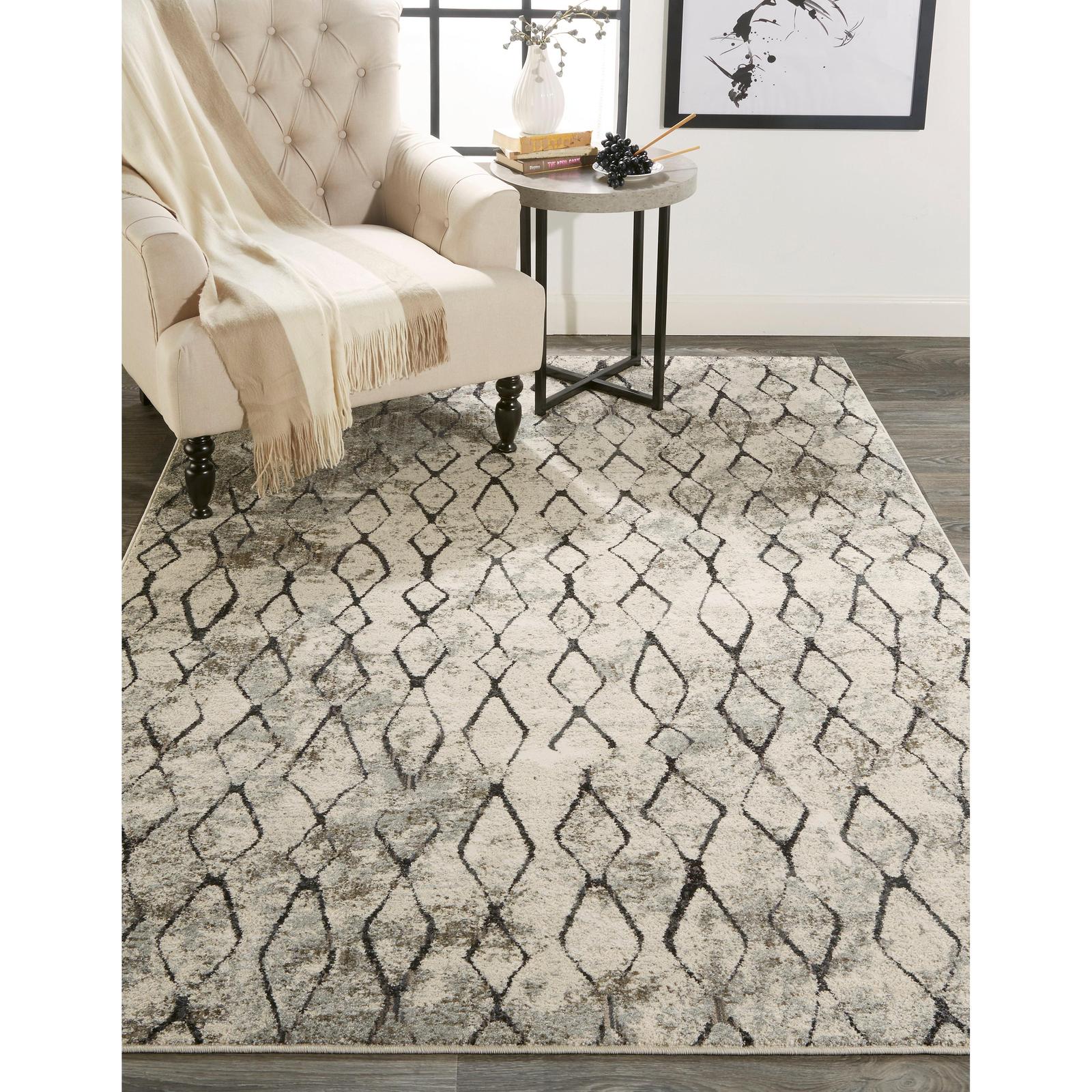 Feizy Kano 3872F Transitional Diamond Rug in Ivory/Gray/Taupe
