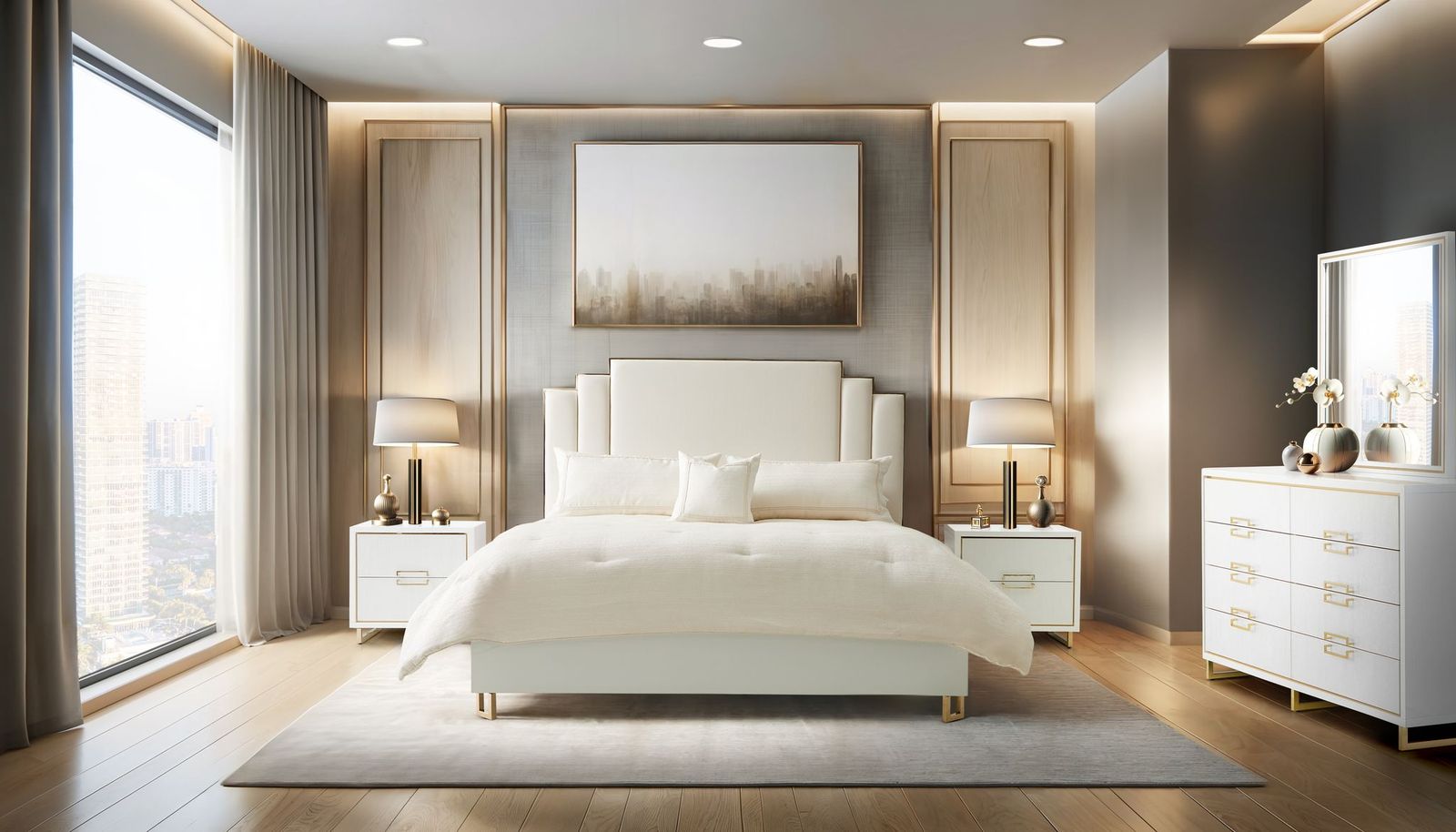 Michael Amini Palm Gate Upholstered Bed - Cloud White