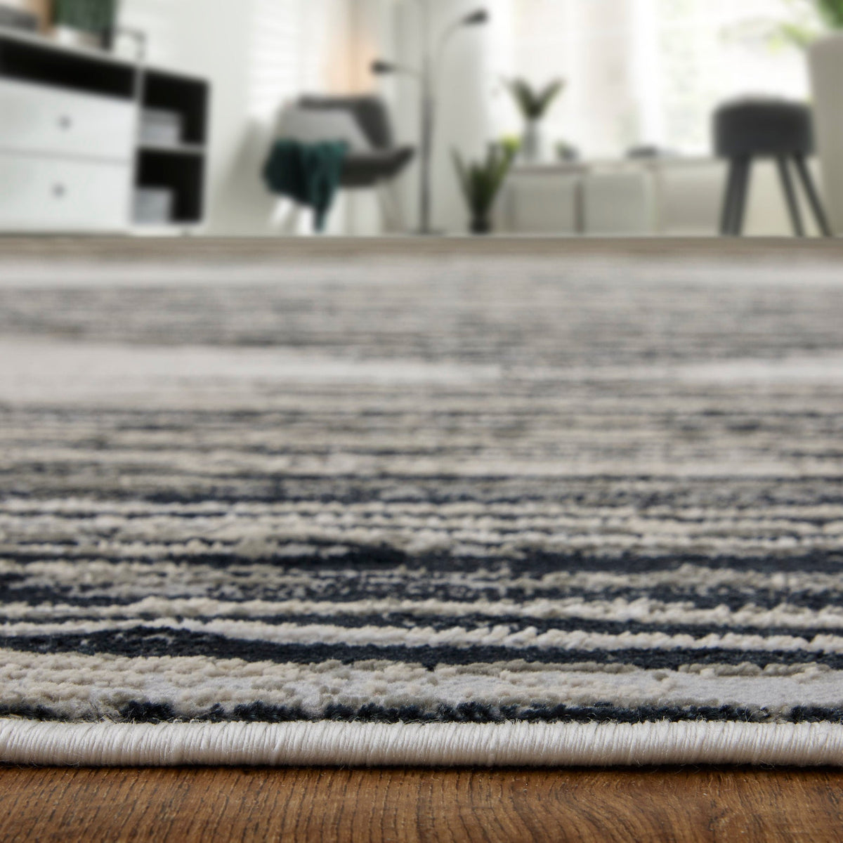 Feizy Micah 39LRF Modern Diamond Rug in Black/Silver/Taupe